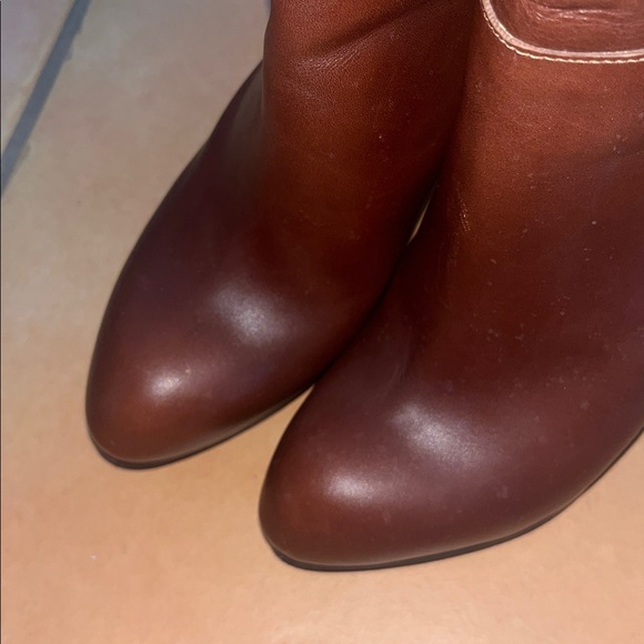 Two Tone Black & Brown Knee High Leather Boots with Gold Accents - Picture 8 of 11